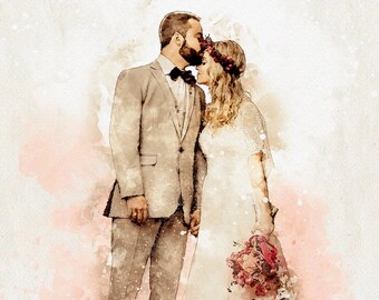 Custom Wedding Watercolor Portrait From Photo (Digital Download)