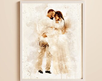 Retrato de boda personalizado en acuarela a partir de una fotografía (descarga digital)