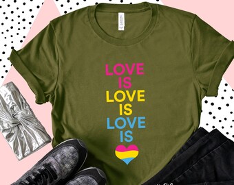 Pansexual Love Is Love Shirt - Pan Pride Gift - Pansexual Flag Heart Shirt - LGBTQ Equality March Gift - LGBT Gay Parade Shirt