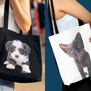 DOG PORTRAIT TOTES, Cat Painting Tote Bags, Custom Pet Baby Illustration, Personalized Gifts for Mom Grandma, Grandmother Bag, Mother&#39;s Day