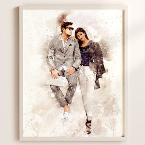 Custom Couple Portrait from Photo, Painting From Photo, Custom Portrait from Photo, Digital Watercolor Illustration, Couple Gift For Her