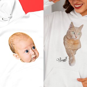 Personalized Hoodie with Horse Portrait Baby Portrait Cat Portrait - Customizable Dog Portrait Pet Hooded Sweatshirt - Custom Keepsake Gift