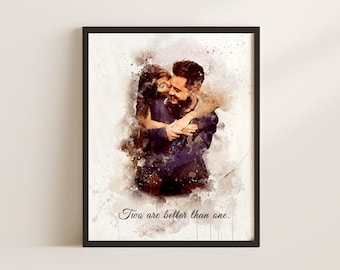 In Memory/Mourning Gifts, Custom Couple Portrait from Photo, Watercolor Loved One Portrait From Combined Pictures, Deceased Loved One Gift