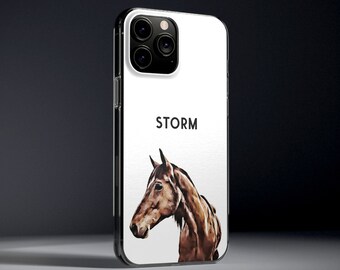 Custom Horse Portrait Phone Case With Name, Personalized iPhone Case, Pet Portrait, iPhone 14 13 12 11 Pro Max mini 8 Plus XR Galaxy Cases