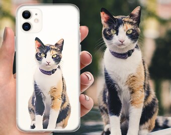 Personalisierte Haustier Porträt Handyhülle, Benutzerdefinierte Katzen oder Hunde Kunst, Klare Hülle