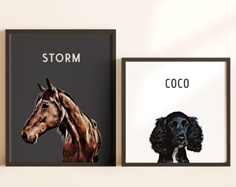 Custom Pet Portrait, Dog or Horse Art, Personalized Wall Art (Digital Download)