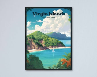Virgin Islands National Park Illustration Print - Framed Virgin Islands National Park Illustration Poster - Unique Gift for USA Island Lover