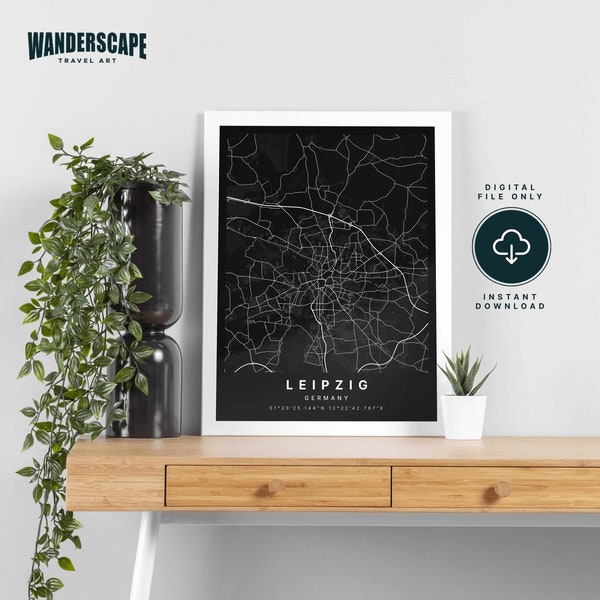Leipzig Saxony Germany Minimalist Map Poster - Modern Black and White Map Print Gift For Any Germany Lover - Digital File Instant Download