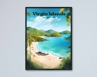 Virgin Islands National Park Landscape Illustration Poster | National Park Travel Art Print | Virgin Islands Poster | USA Home Decor Gift