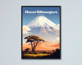 Mount Kilimanjaro Tanzania Travel Illustration Art Poster - Mount Kilimanjaro Decor Gift Idea - Tanzania Travel Print - Africa Travel Art