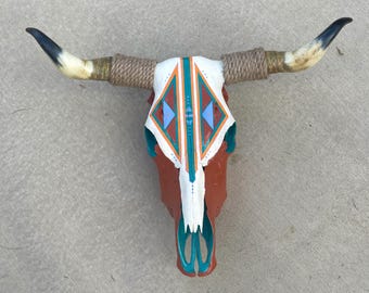 HAND PAINTED BULL skull
