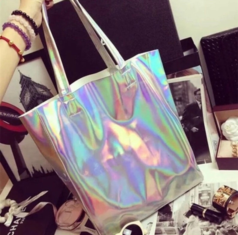 Iridescent PU leather Holographic purse bag Customized personalization! Large Holographic tote bag