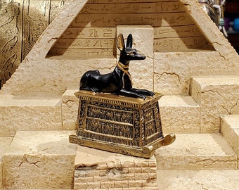 Vintage Anubis Mini Sarcophagus Box - Ancient Egyptian God Anubis Miniature Trinket Box