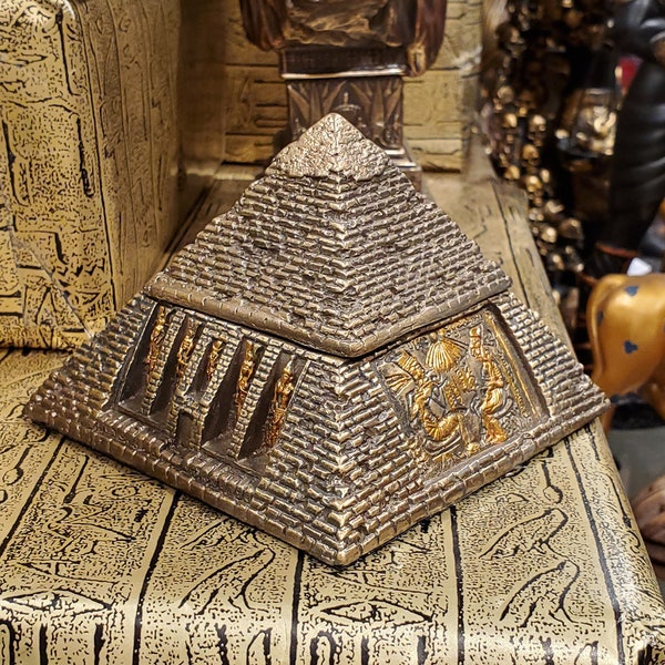 Vintage Pyramid Trinket Box - Bronze Finish Ancient Egyptian Pyramid Jewelry Box - Desk Box - Egyptian Home Decor