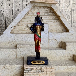 Vintage Hathor Mini Statue - Small Hand-Painted Ancient Egyptian Goddess Hathor - Mini Altar Statue - 3.5&#39;&#39;/9cm tall!