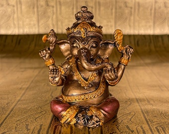 Vintage Ganesha Mini Statue - Small Elephant God of New Beginnings, Success and Wisdom Remover of Obstacles