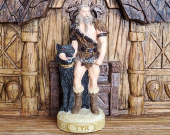 Vintage Tyr Mini Statue - Small Hand-Painted Norse God Tyr/Týr - Mini Altar Statue