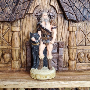 Vintage Tyr-minibeeldje - kleine handgeschilderde Noorse god Tyr/Týr - mini-altaarbeeldje