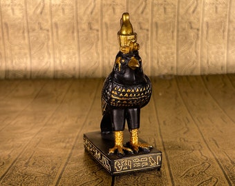 Mini estatua de Horus - Dios egipcio antiguo Horus con base jeroglífica - Pequeña estatua de altar