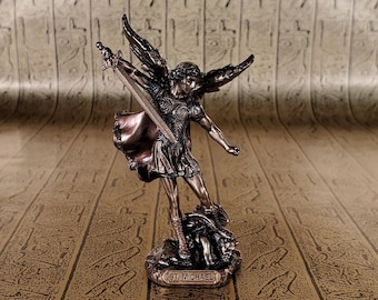 Vintage Archangel Michael statue - Small hand Crafted Christian Mini Alter Statue - 3.4"/8.6 cm tall