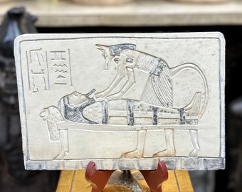 Anubis Mummification Ceremony Plaque - Ancient Egyptian Wall Art - Ancient History - Hand-Carved Stone Plaque