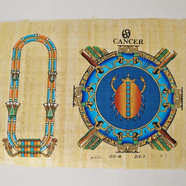 Papiro de cáncer del zodiaco egipcio personalizable - ¡Pintamos tu nombre en Jeroglíficos! Astrología egipcia del templo Dendera - 20x30cm