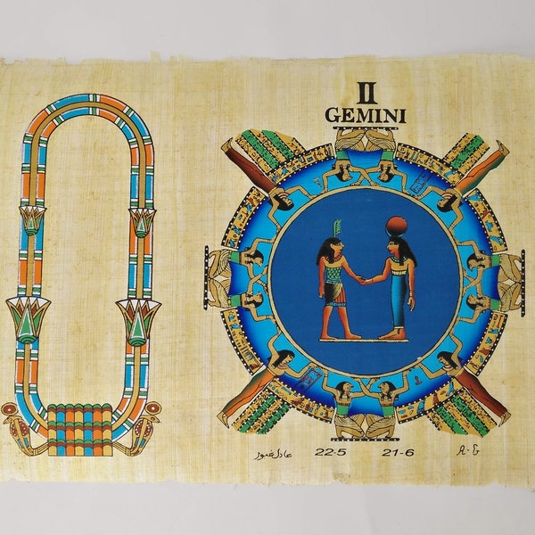 Papiro Géminis del Zodiaco Egipcio Personalizable - ¡Pintamos tu nombre en jeroglíficos! Astrología egipcia del Templo de Dendera - 20x30cm
