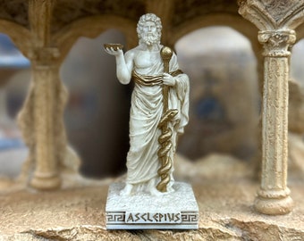 Mini estatua vintage de Asclepio - Pequeña estatua pintada a mano del antiguo dios griego de la medicina, Asclepio - Mini estatua de altar - 9 cm de altura