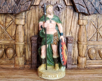 Vintage Baldur Mini Statue - Small Hand-Painted Norse God Baldr/Balder - Mini Altar Statue