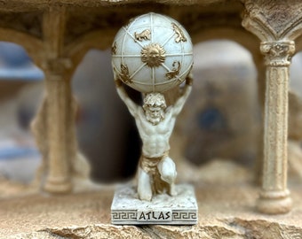Vintage Atlas Mini Statue - Small Hand-Painted Ancient Greek Titan Atlas - Mini Altar Statue - 3.5''/9cm tall
