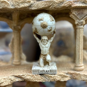 Vintage Atlas Mini Statue - Small Hand-Painted Ancient Greek Titan Atlas - Mini Altar Statue - 3.5&#39;&#39;/9cm tall