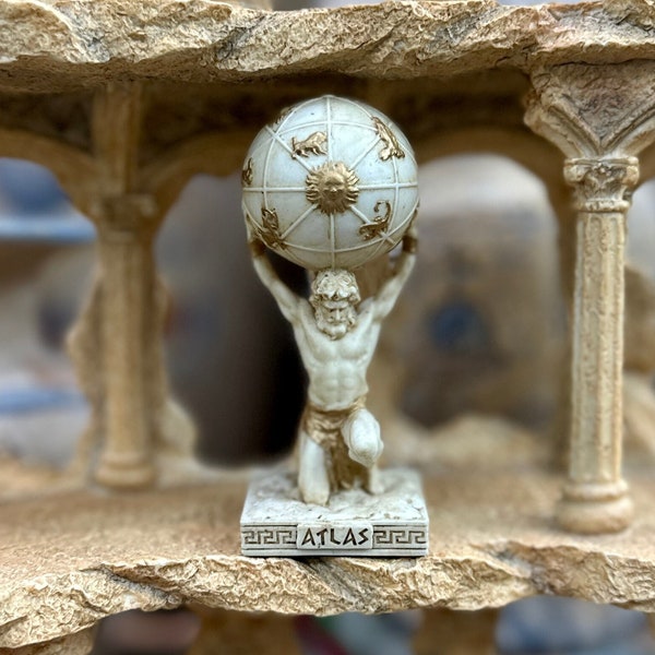 Vintage Atlas Mini Statue - Pequeño Titan Atlas Griego Antiguo Pintado a Mano - Mini Altar Statue - 3.5''/9cm tall
