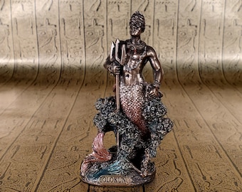 Vintage Olokun Mini Statue - Small Orisha of Water, Health, and Wealth