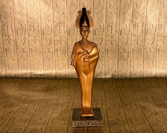 Vintage Osiris Statue - Ancient Egyptian God Osiris with Hieroglyphic Base  - Altar Statue