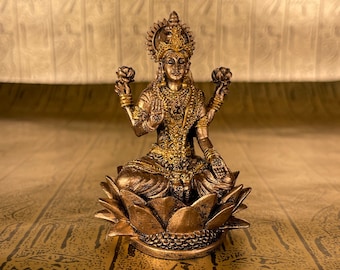 Vintage Lakshmi Mini Statue - Small Goddess of Fortune, Wealth, Love, Prosperity, Joy, Beauty