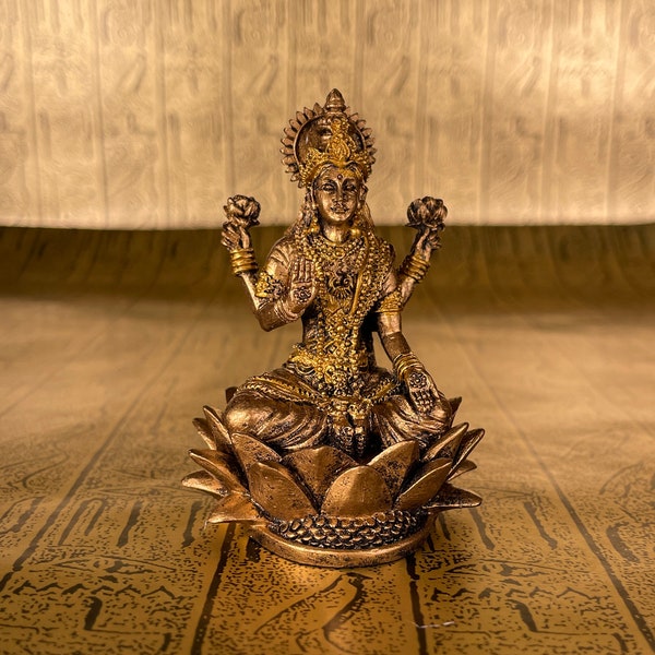 Vintage Lakshmi Mini Statue - Small Goddess of Fortune, Wealth, Love, Prosperity, Joy, Beauty