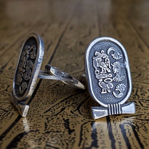 Silver Cleopatra Cartouche Cufflinks - Sterling Silver 925 Cufflink Set - Made in Egypt - Vintage