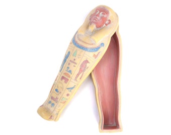 Vintage Sarcophagus Style Box - Hand-painted Egyptian Replica Sarcophagus Box with Anubis & Horus