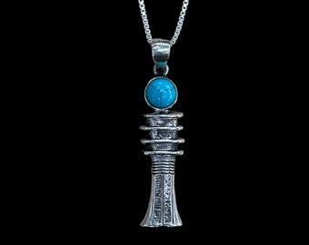 Djed Pillar Pendant - Sterling Silver - Made in Egypt - Vintage Ancient Egyptian Osiris Backbone Pendant - 925 Sterling Silver