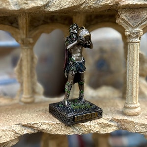 Mini estátua vintage de Dionísio - Pequeno deus grego antigo pintado à mão do vinho e do prazer - Mini estátua de altar - 9 cm de altura