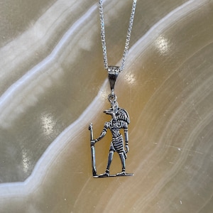 Anubis With Staff Vintage Pendant - Made in Egypt - Ancient Egyptian Jewelry - 925 Sterling Silver Pendant 4.2cm/1.65&#39;&#39;