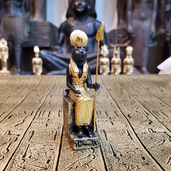 Vintage Sekhmet Mini Statue - Small Hand-Painted Ancient Egyptian Lion Goddess Sekhmet - Mini Altar Statue