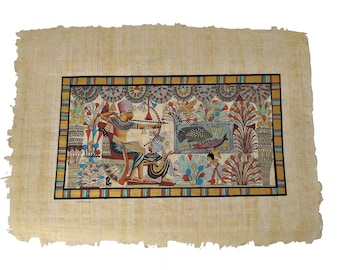 King Tutankamun Hunting with Queen Ankhesenamun Papyrus Painting - Made in Egypt - 30x40cm