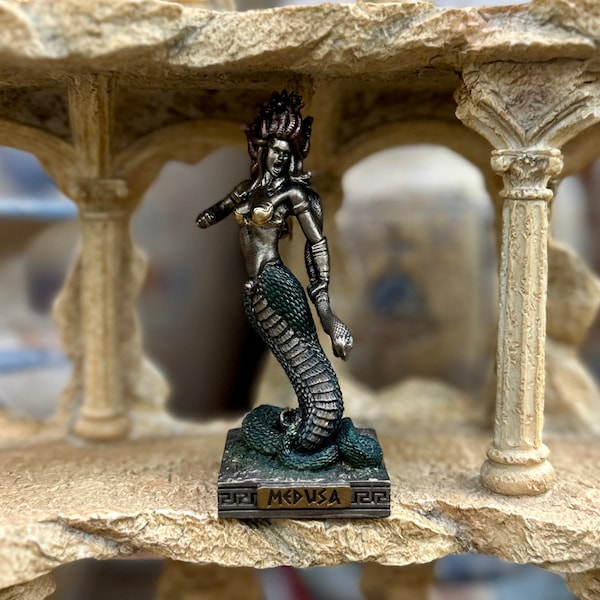 Vintage Medusa Mini Statue - Small Hand-Painted Ancient Greek Gorgon Medusa - Mini Altar Statue - 3.5''/9cm tall
