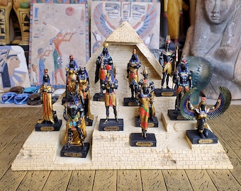 Vintage Ancient Egyptian Gods & Goddesses Mini Statues set of 12 - Altar Statues