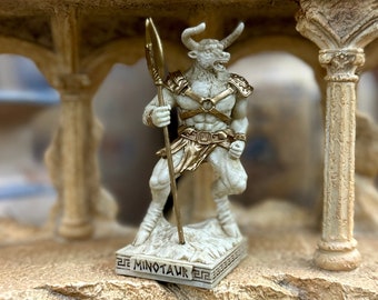 Vintage Minotaur Mini Statue - Small Hand-Painted Ancient Greek Guardian of the Labyrinth - Mini Altar Statue - 3.5''/9cm