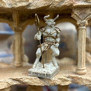 Vintage Minotaur Mini Statue - Small Hand-Painted Ancient Greek Guardian of the Labyrinth - Mini Altar Statue - 3.5&#39;&#39;/9cm