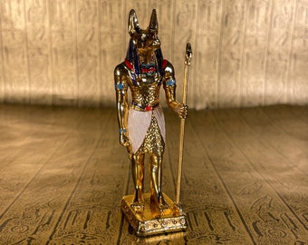 Vintage Gold Anubis Mini Statue - Egyptian God Anpu - Solid Pewter Miniature Figurine
