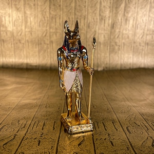 Vintage Gold Anubis Mini Statue - Egyptian God Anpu - Solid Pewter Miniature Figurine