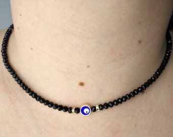 Vintage Beaded Evil Eye Necklace - Black Turkish Nazar Necklace - Protection Necklace - Gift for Her - Turkish Nazar Jewelry